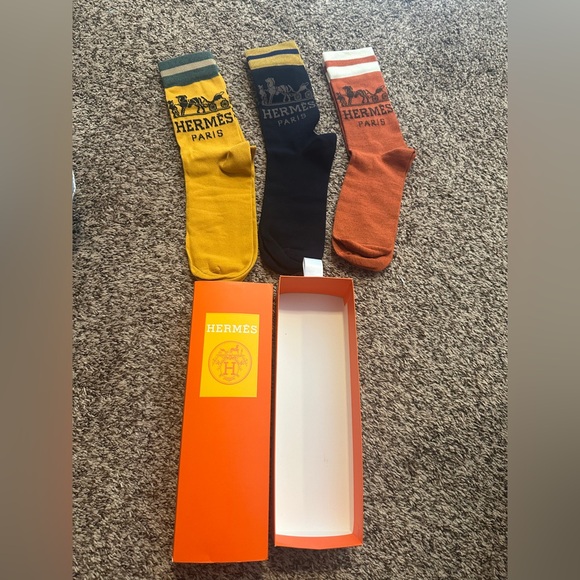 Hermes Men's Socks in Orange, Black, and Brown - Picture 2 of 6